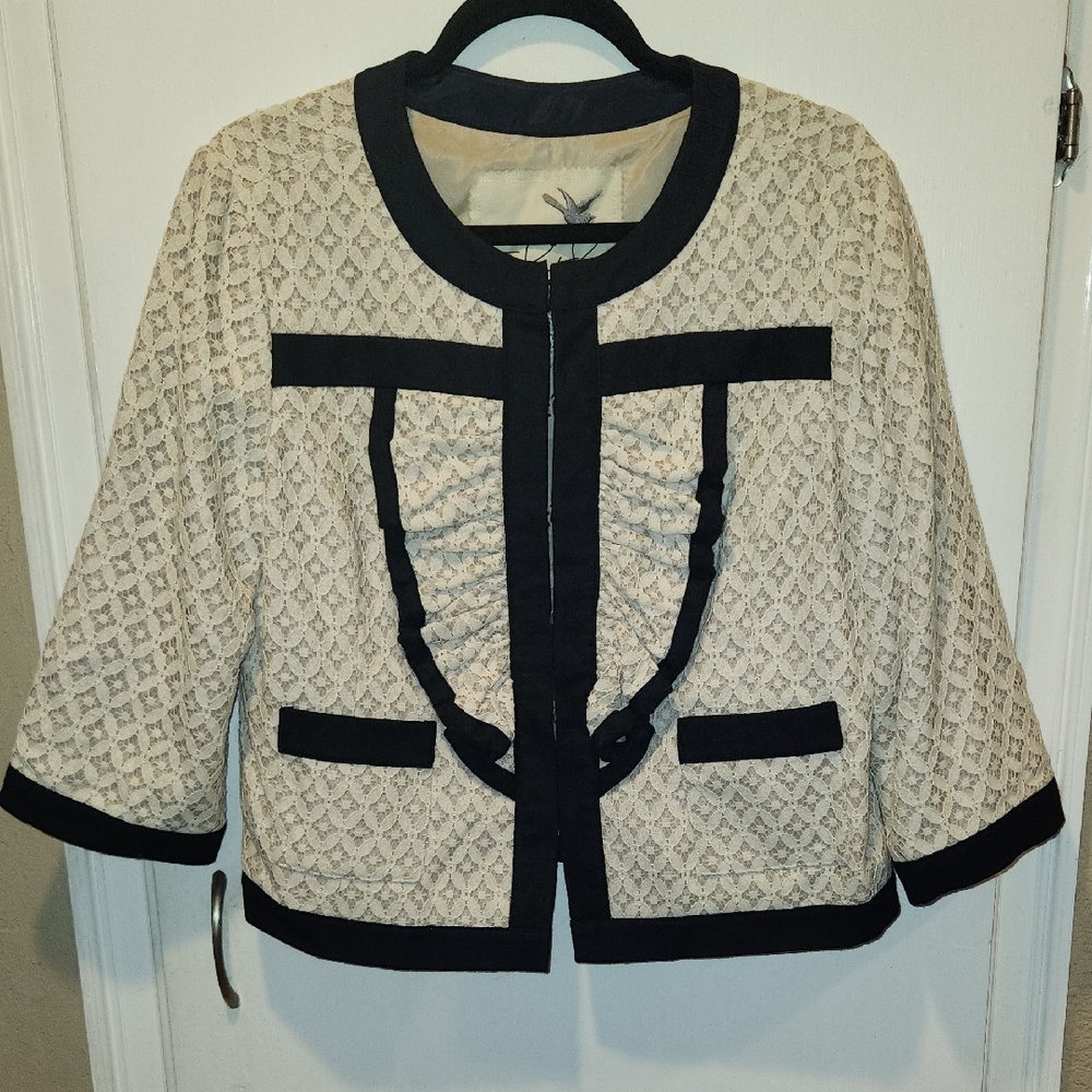 TABITHA Anthropologie Converse Outline Lace Ruffle Jacket 12 NWT